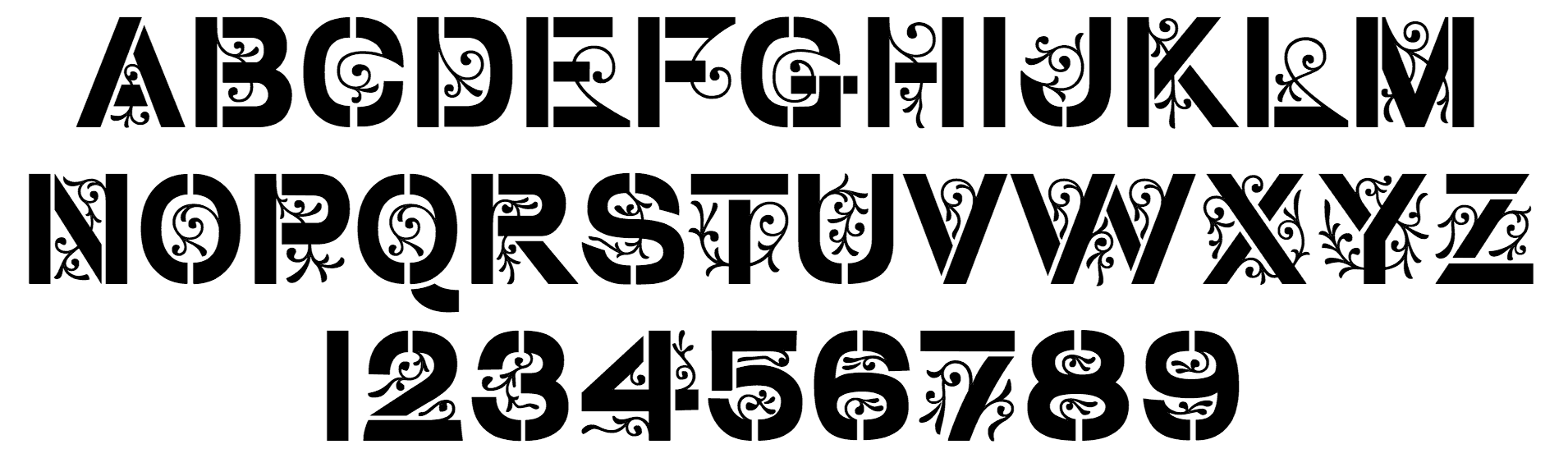 Basic character set of the typeface Stencil Gothic